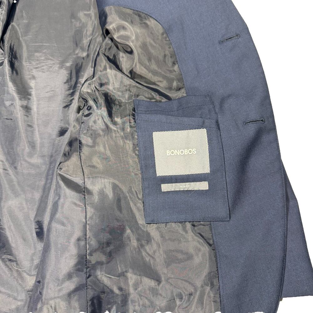 Bonobos Slim Fit Navy Wool Stretch Blazer Sport Coat 2 Button Jacket 42R Men's - Picture 5 of 10